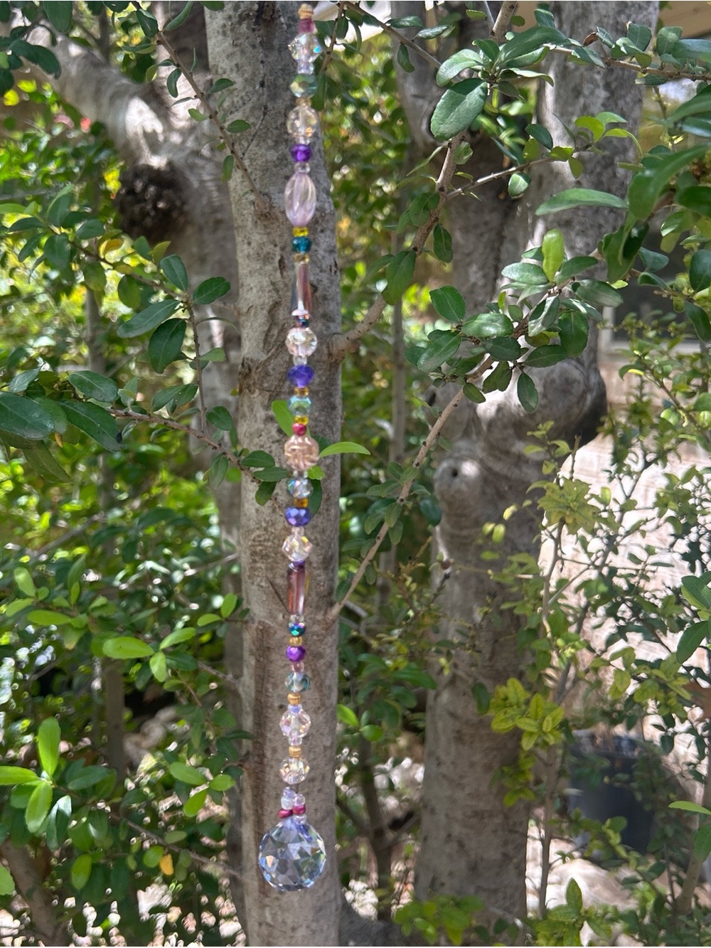 14” Handmade purple crystal beaded strand suncatcher